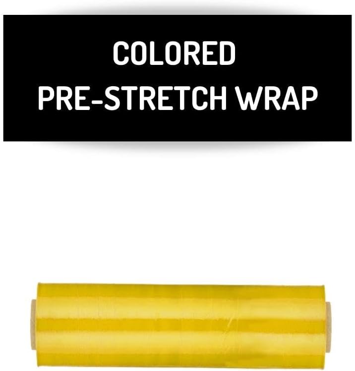 PSBM Yellow Stretch Wrap, 15 Inch x 1476 Feet, 8 Pack, Tinted Pre-Stretched Shrink Wrap Film for Moving, Packaging, Pallet Wrapping