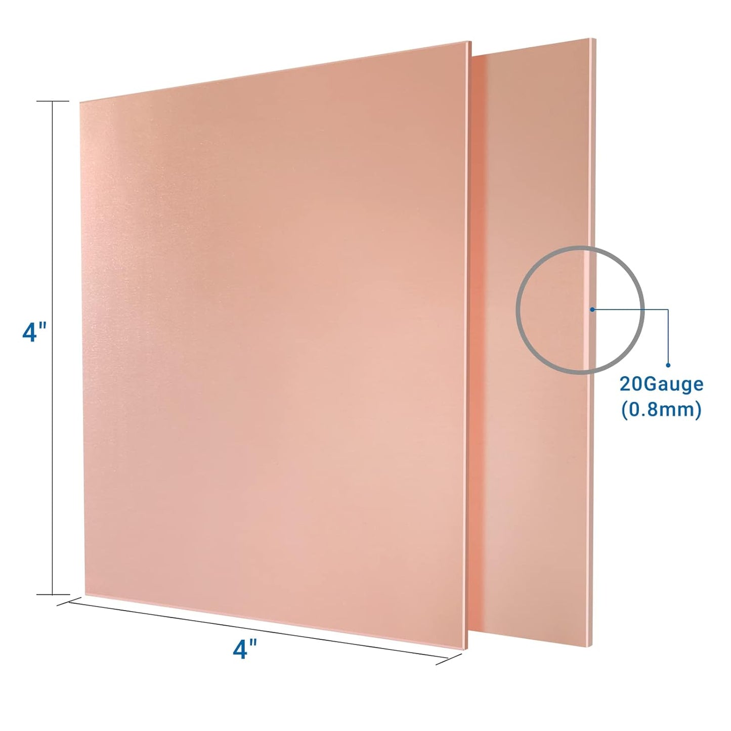 2 Pieces 99.9% Pure Copper Sheet, 4" x 4", 20 Gauge(0.8mm) Thickness, Film Attached Copper Plate, Great for Jewelry, Crafts, modelers