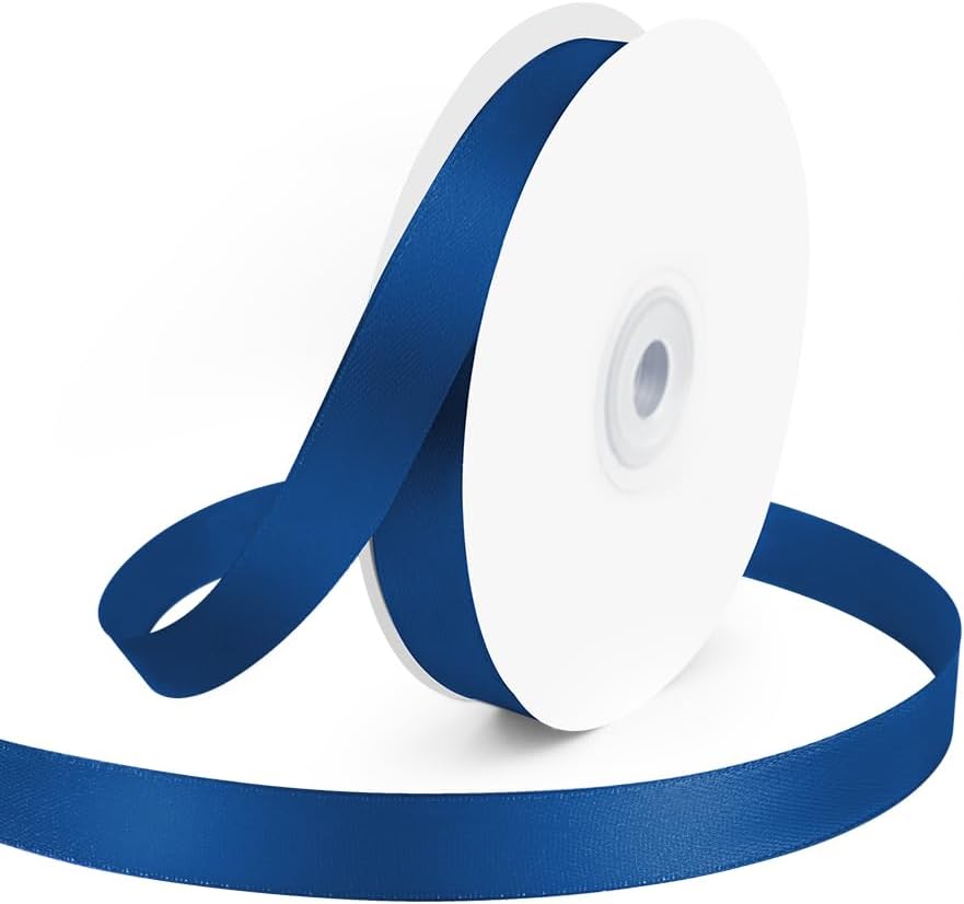 KMER LIFE 5/8" Wide x 50 Yards Navy Blue Polyester Satin Ribbon - Perfect for Wedding Decor, Wreath, Crafts, Gift Wrapping & Other Projects