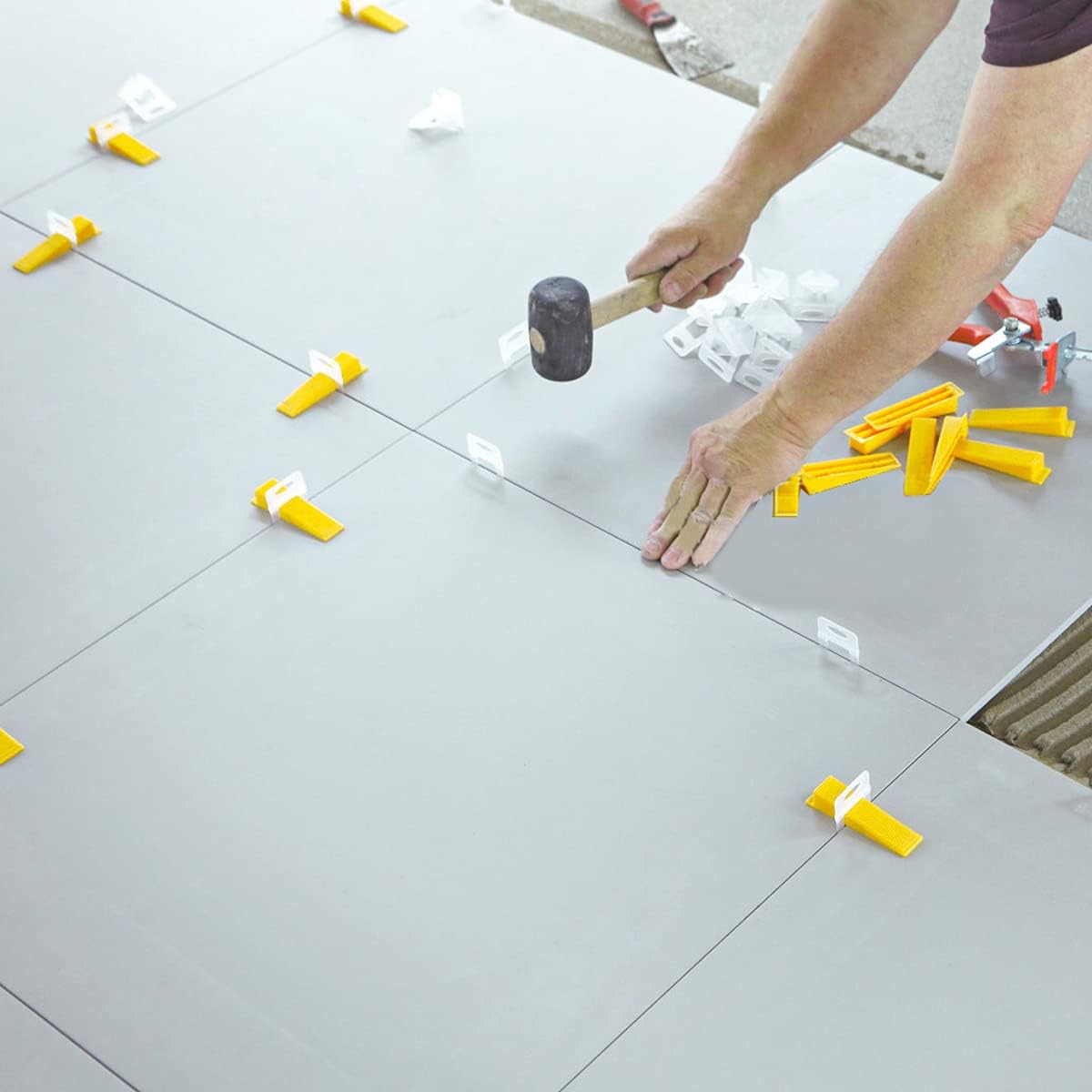 300 Pcs Reusable Leveling Wedges,Reusable Tile Leveling System Wedges for 1/8" Spacers,1/16" Spacers,1/32" Spacersand Tile Leveling System Kit,for Tile Leveler Installation(300yellow Reusable Wedges)