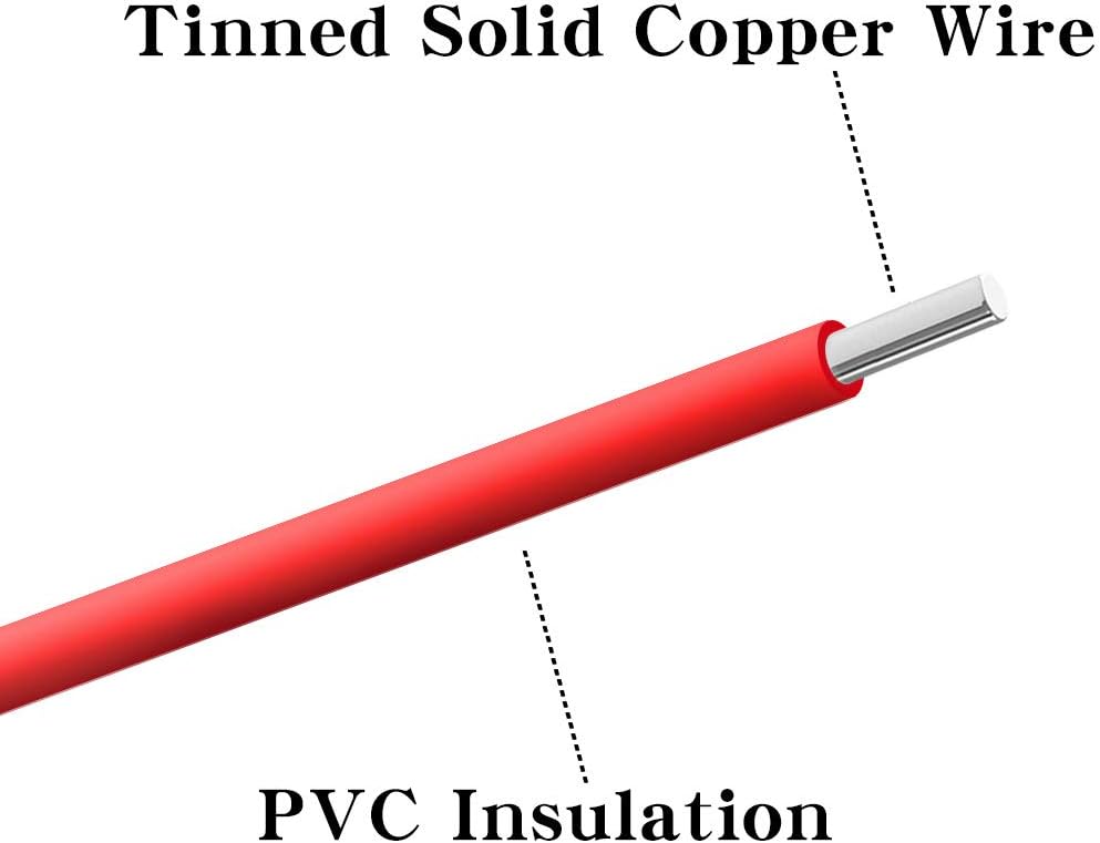 BNTECHGO 22 Gauge PVC 1007 Solid Electric Wire Black 100 ft 22 AWG 1007 Hook Up Tinned Copper Wire