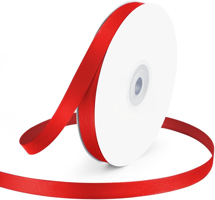 KMER LIFE 3/8" Wide x 50 Yards Red Single Faced Polyester Satin Ribbon - Perfect for Wedding Decor, Wreaths, Crafts, Gift Wrapping & Other Projects