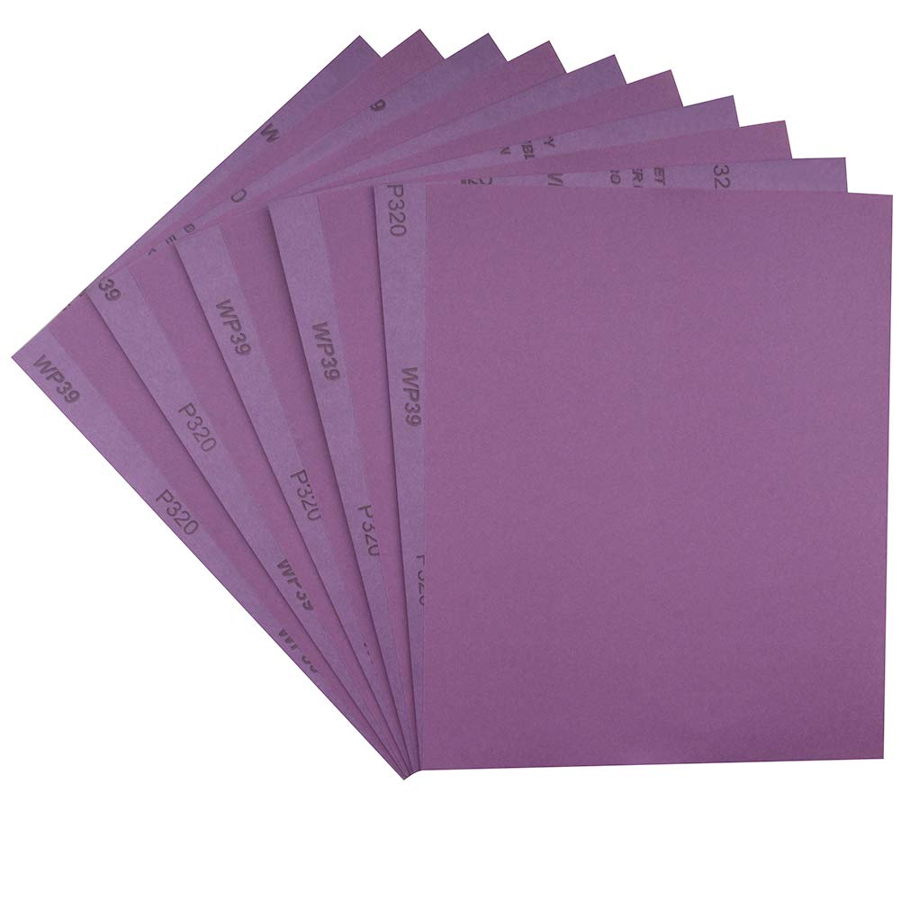 Sandpaper 320 Grit,Wet Dry Sanding Sheets,High Performance White Fused Alumina Abrasive Sand Paper for Wood Furniture Finishing,Metal Grinding,Automotive Polishing,9 x 11 Inch,10-Pack