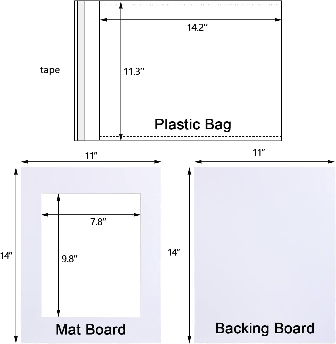 Egofine Pack of 5 White Pre-Cut Mat Board 11x14 Picture Mat for 8x10 Photo with White Core Bevel Cut Mattes Sets. Includes 5 High Premier Acid Free Mats & 5 Backing Board & 5 Clear Bags