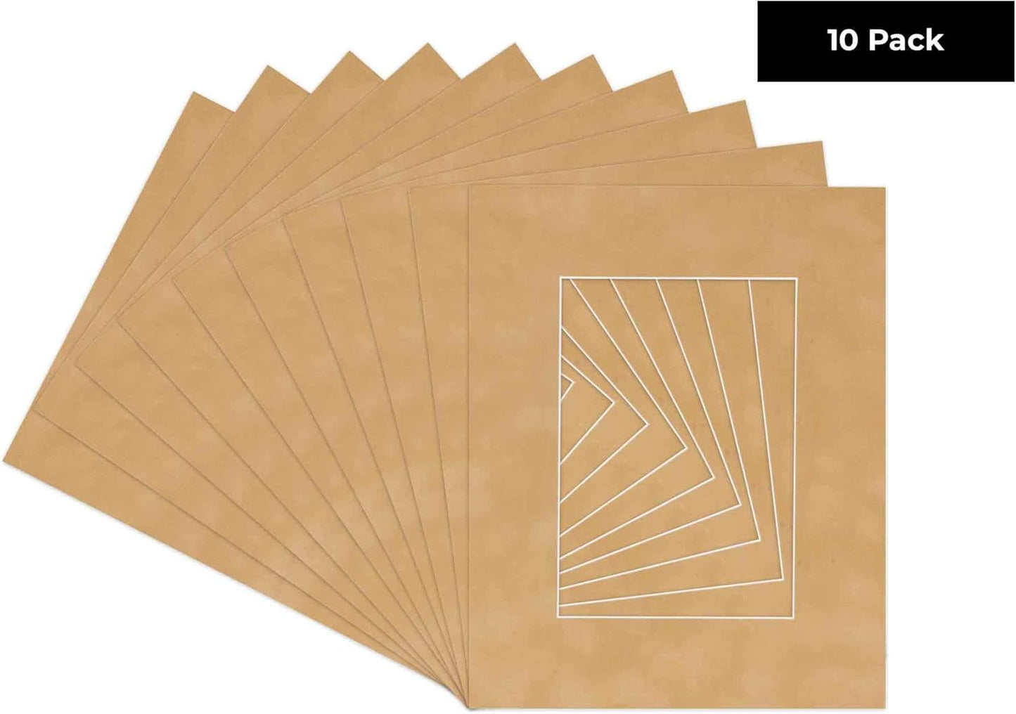 Pack of Ten Acid Free 8x10 Mats Bevel Cut for 5.5x8.5 Photos - Beige Suede Precut Matboards With Backing Boards and Self Seal Photo Mat Bags For Pictures, Photos, Framing - 4-ply Thickness