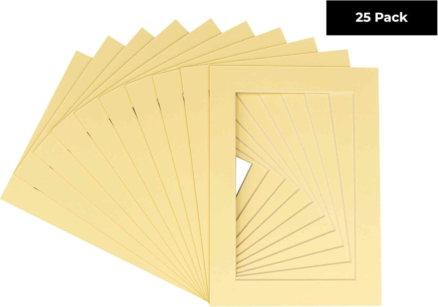 5x7 Mat for 8.5x11 Frame - Precut Mat Board Acid-Free Show Kit with Backing Board, and Clear Bags Soft Yellow 5x7 Photo Matte Made to Fit a 8.5x11 Picture Frame Matboard for Framing, Pack of 25 Mats
