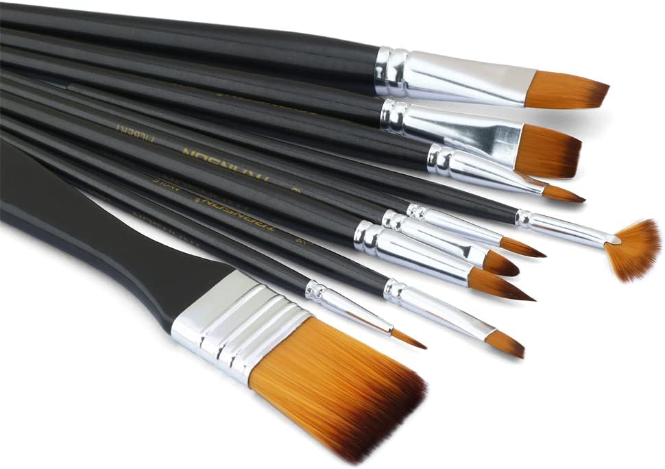 Transon Paint Brush Kit 10pcs Art Brushes and 1 Paint Spatula with Brush Case