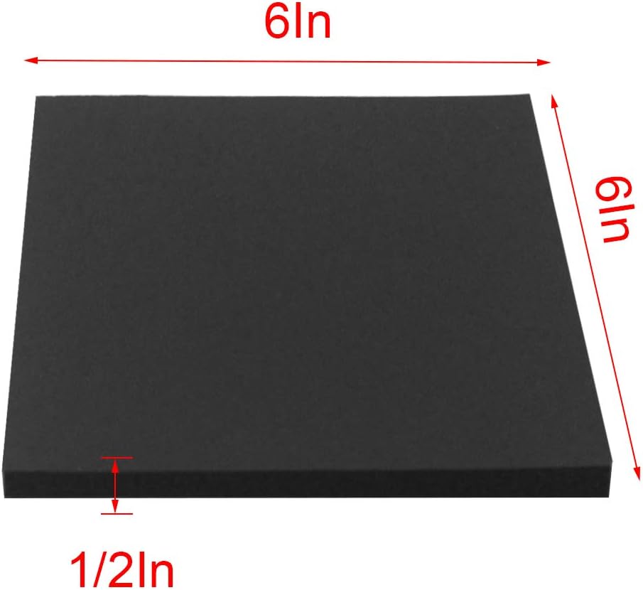 Foam Sheets with Adhesive Backing Padding Neoprene Rubber Mat Closed Cell Sheet Anti-Slip Insulation Rubber Anti Vibration Square Pad (6" x 6" x 1/2", 8 Pcs)