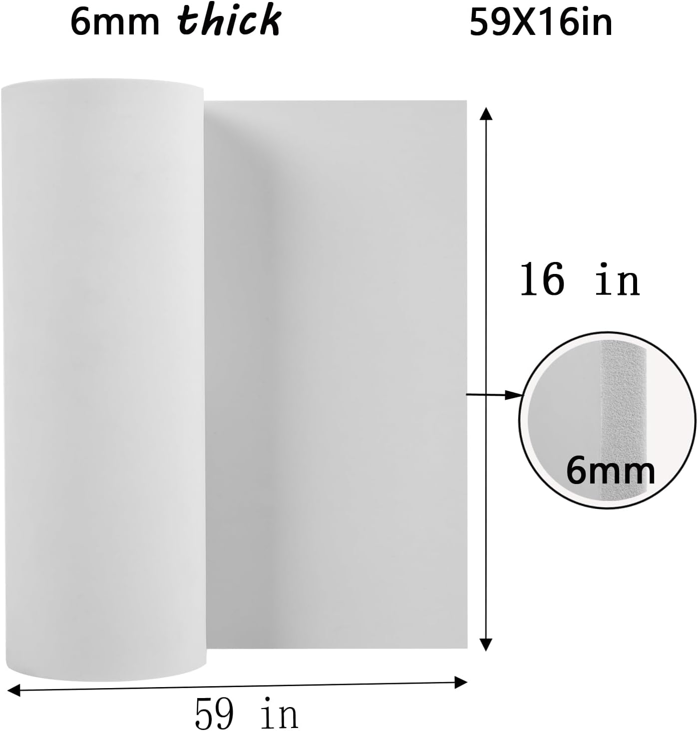 AMZQNART EVA Foam 6mm, Cosplay Foam 16x59 inch White, High Density 90 kg/m³, for Craft Projects Cosplay Costumes, Fake Weapons, Decorations, Christmas, Easter, Thanksgiving, etc.