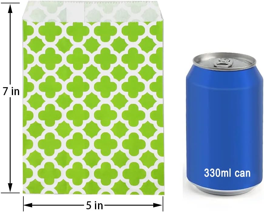 KEYYOOMY 200 Pcs Lime Green Candy Buffet Bags Small Cookie Bags Polka Dot Paper Treat Bag for Wedding Birthday Party (5 inch x 7 inch)