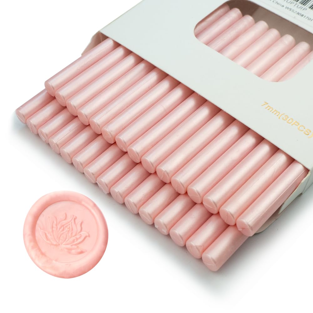 Wax Seal Stick, Ioggtser 30 PCS Pearlescent Pink Mini Glue Gun Wax Seal Stick for Wax Seal Stamp, Sealing Wax Sticks for Wedding Invitations, Cards, Envelopes