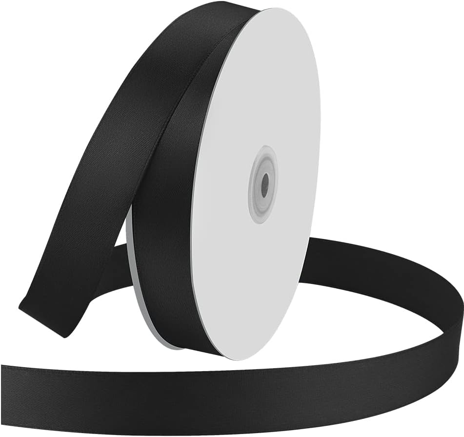 1" Wide x 100 Yards Single Face Polyester Satin Ribbon, Satin Ribbon for Crafts, Gift, Hair Bows, Wedding Party Decoration, Bow Making & Other Projects (Black)