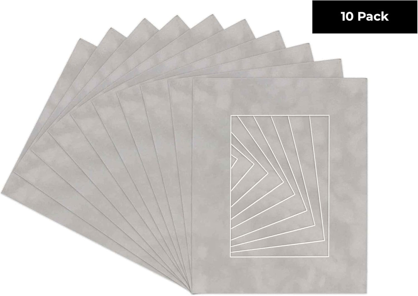 Poster Palooza Pack of Ten 8x10 Mats Bevel Cut for 6x8 Photos - Acid Free Light Grey Suede Precut Matboards for Pictures, Photos, Framing - 4-ply Thickness