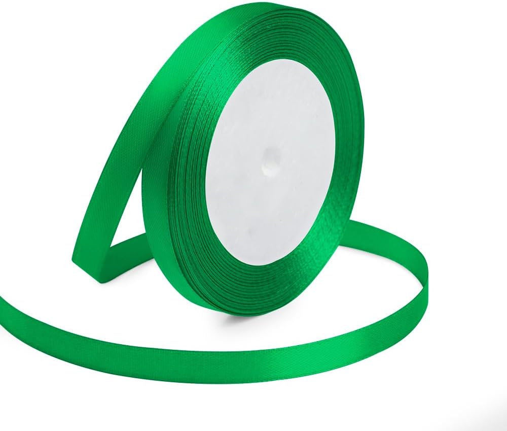 KMER LIFE Green Ribbon 3/8 Inches x 25 Yards Satin Ribbons Perfect for Halloween, Wreath, Corset, Floral, Floral Arrangement, Christmas, Wedding Party Decoration, Bow Making & Other Projects