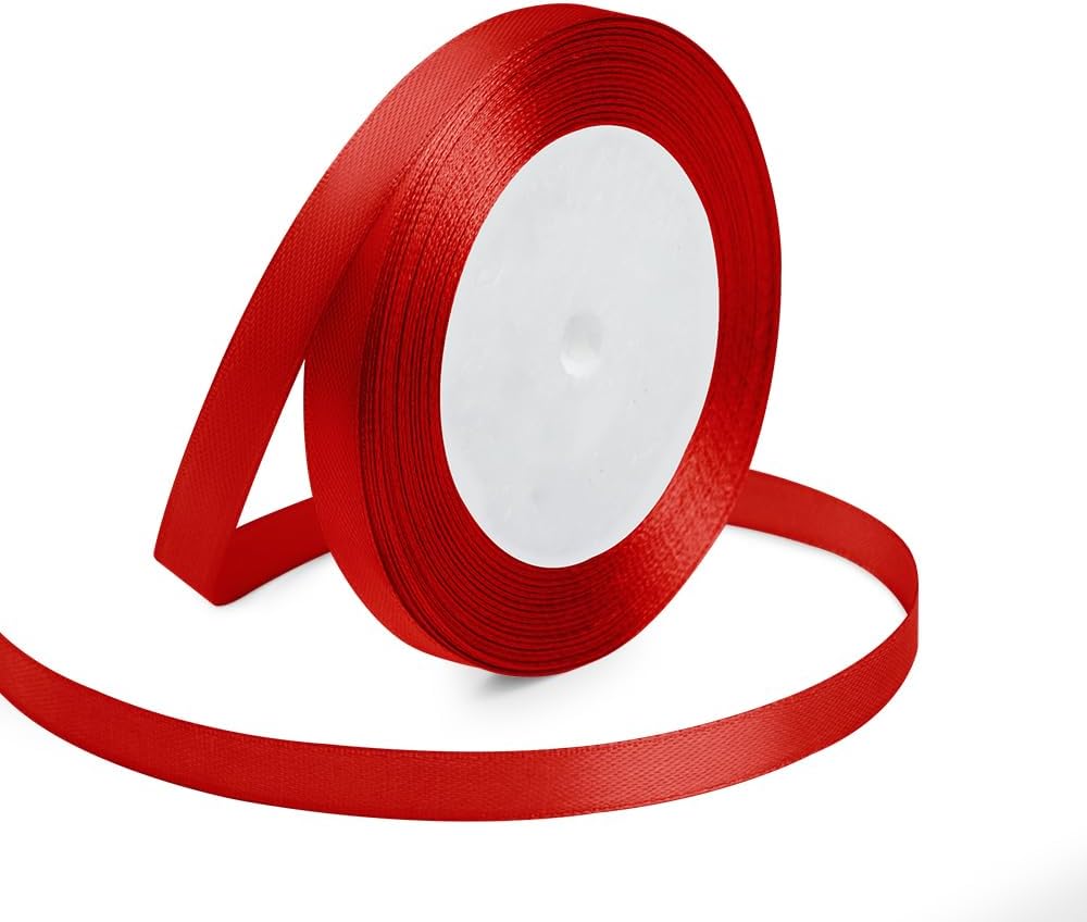 KMER LIFE 3/8 Inches x 25 Yards Red Satin Ribbon Solid Fabric Ribbons for Crafts, Wedding Decor, DIY Hair Accessories, Sewing, Gift Package Wrapping, Valentine's Day Bouquet and More