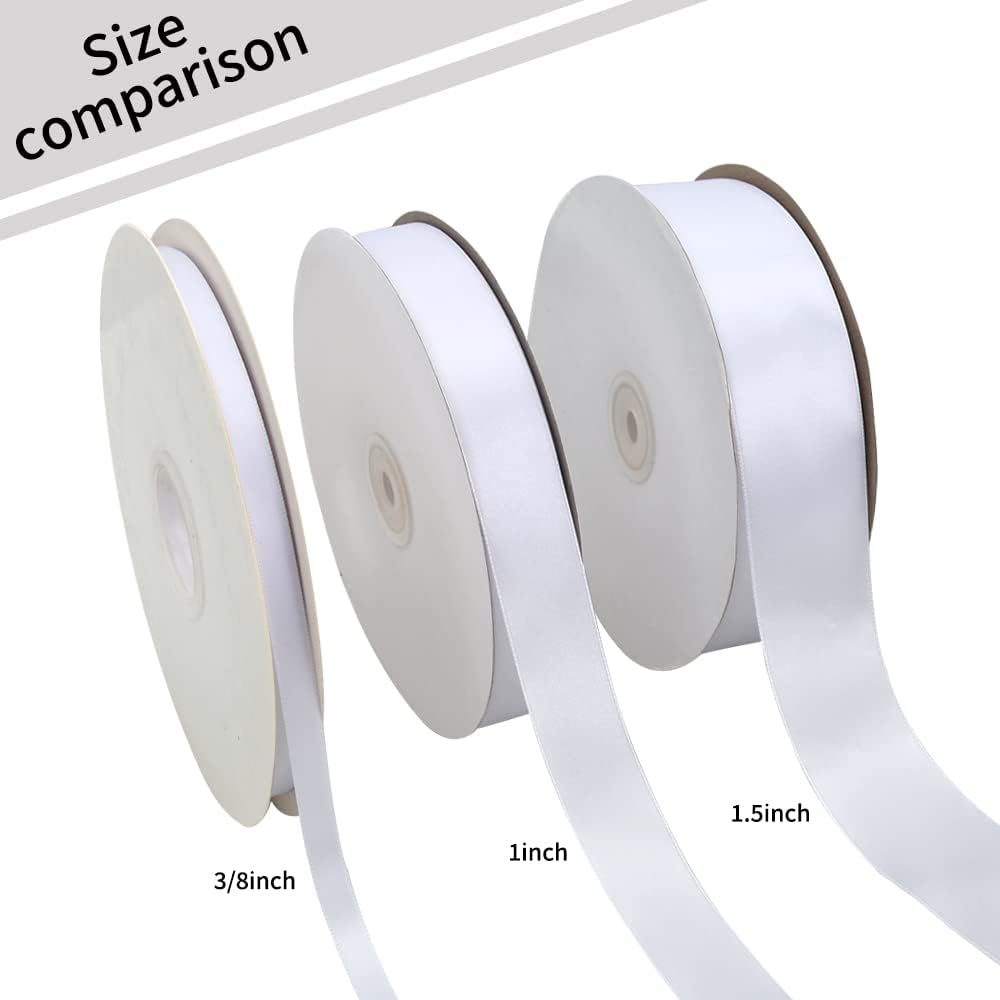 TONIFUL 1 Inch x 100yds White Satin Ribbon, Thin Solid Color Satin Ribbon for Gift Wrapping,Halloween, Hair Bows Making, Wedding Party Decoration, Sewing, Invitation Cards, Floral Bouquets, Christmas