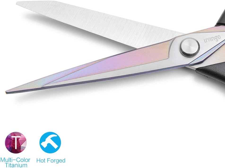 LIVINGO 2 Pack Premium Tailor Scissors Heavy Duty Multi-Purpose Titanium Coating Forged Stainless Steel Sewing Fabric Leather Dressmaking Comfort Grip Shears Professional Crafting (8.5 & 9.5INCH)