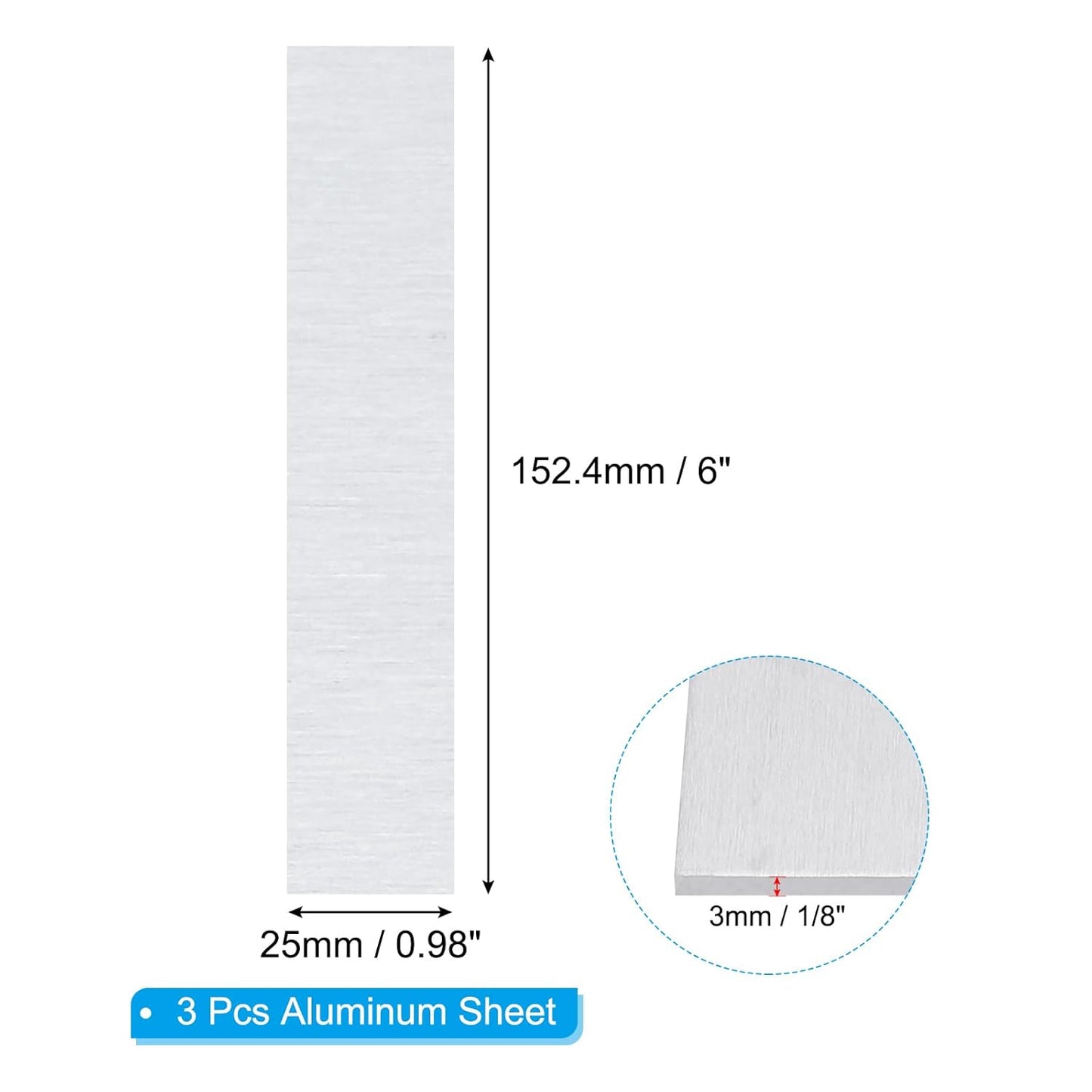 PATIKIL 6061 T651 Aluminum Sheet Metal 6 x 0.98 x 1/8(0.125") Inch 3Pcs Flat Plain Aluminum Plate Covered Stock with Protective Film, Heat Rectangle 3MM for Lndustry Crafting