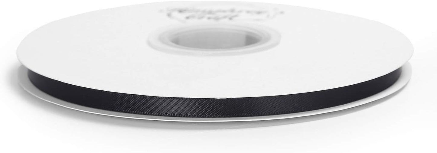 Humphrey's Craft 1/4 Inch Black Double Faced Satin Ribbon - 50 Yards Variety of Color for Crafts Gift Wrapping DIY Bows Bouquet Decoration Sewing Christmas Tree Wedding and Invitation Card.