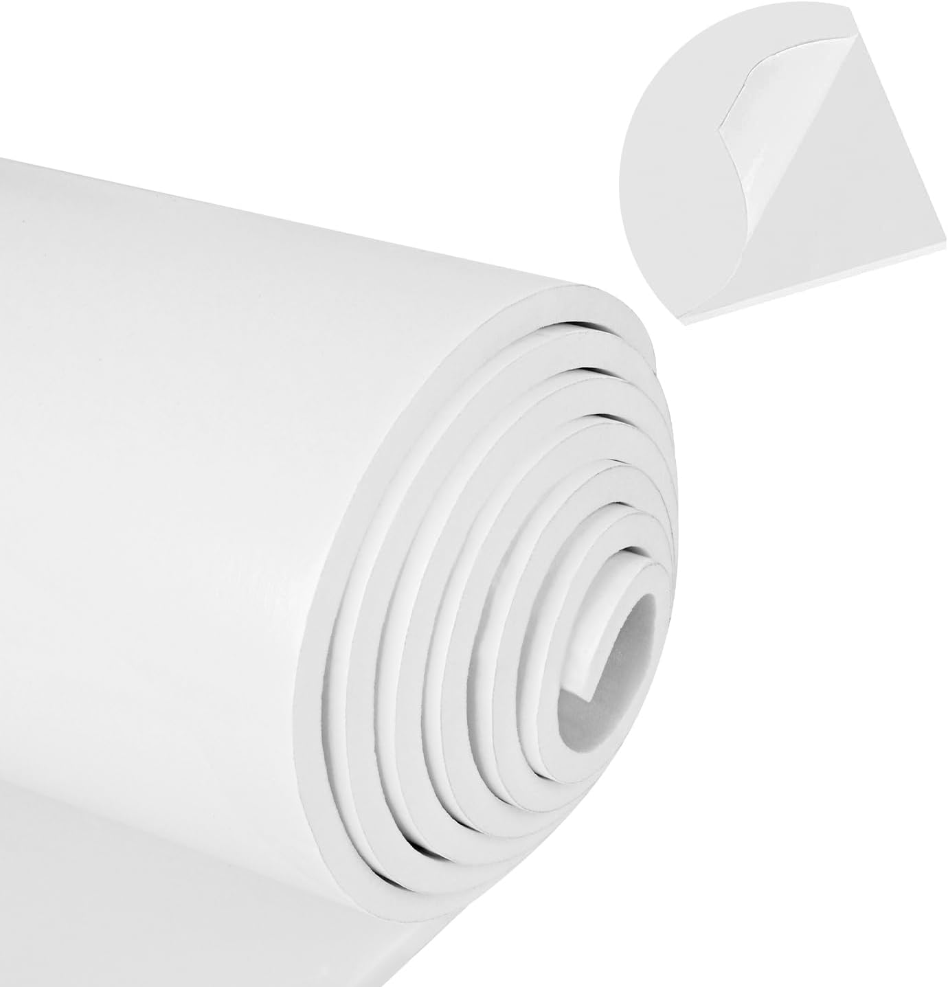 Neoprene Sponge Rubber Foam Sheets with Adhesive Backing, 12" x 81" x 1/4" White Foam Roll Insulation Board Soundproof Neoprene Mat, Great for Cosplay Padding, DIY, Gaskets, Costume, Crafts