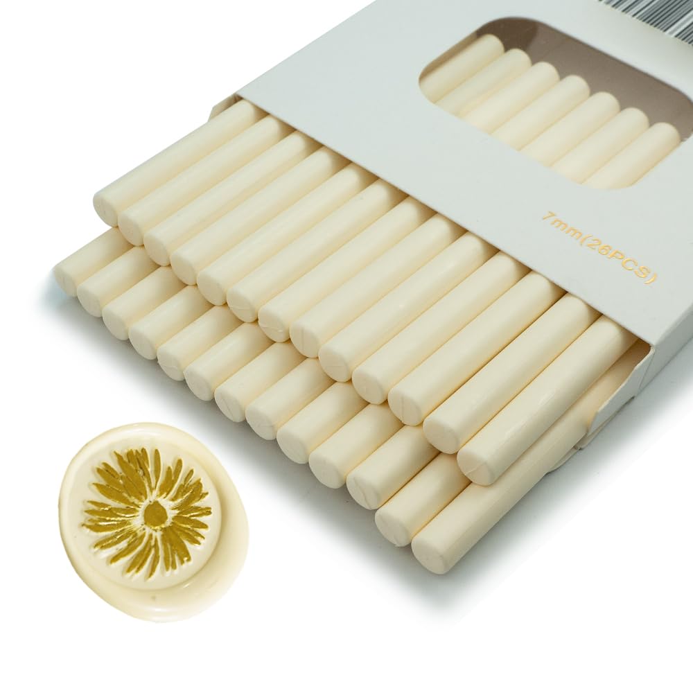 Wax Seal Stick, Ioggtser 26 PCS Mini Glue Gun Wax Seal Stick for Wax Seal Stamp, Sealing Wax Sticks for Wedding Invitations, Cards, Envelopes (Milk White)