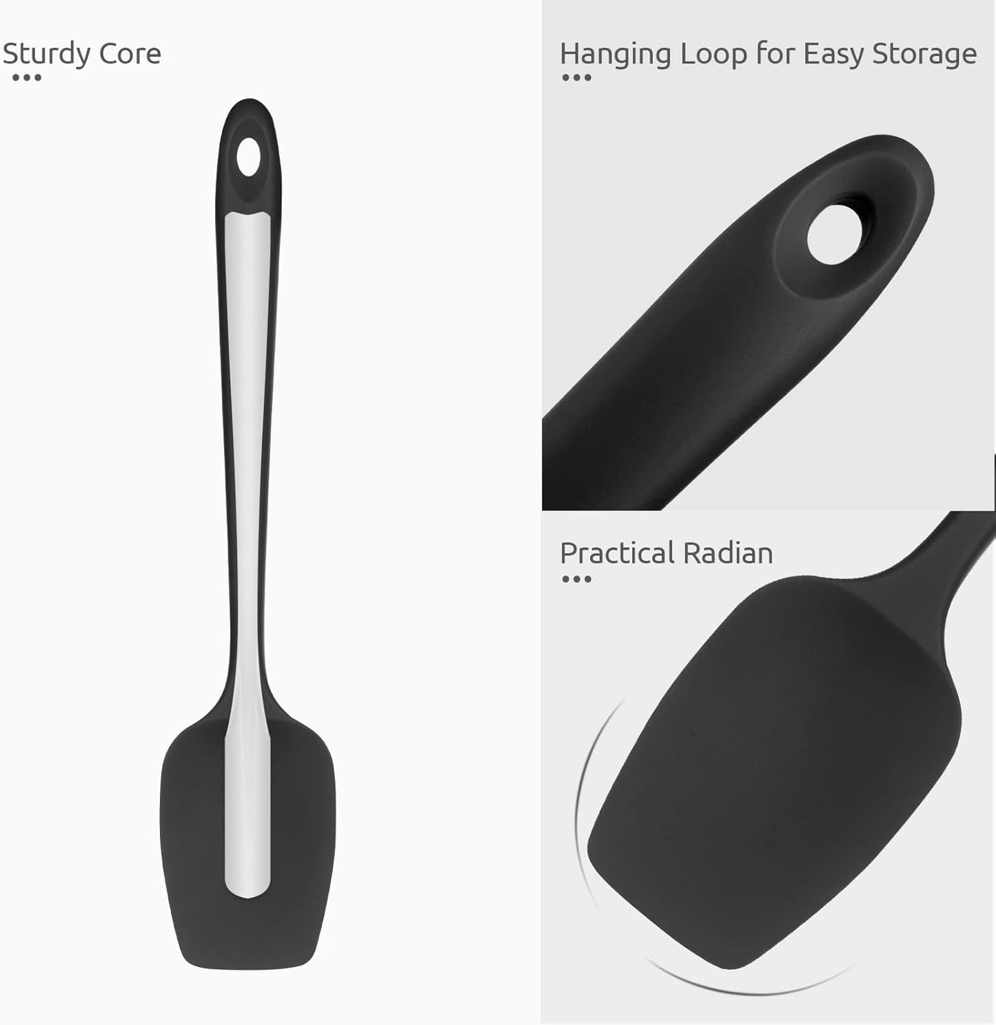 Heat Resistant Silicone Spatula Set: U-Taste 600ºF High Temp Seamless Food Grade Utensil, Flexible Rubber Silicon Kitchen Cooking Mixing Baking Scraper for Nonstick Cookware Set of 4 (Black)