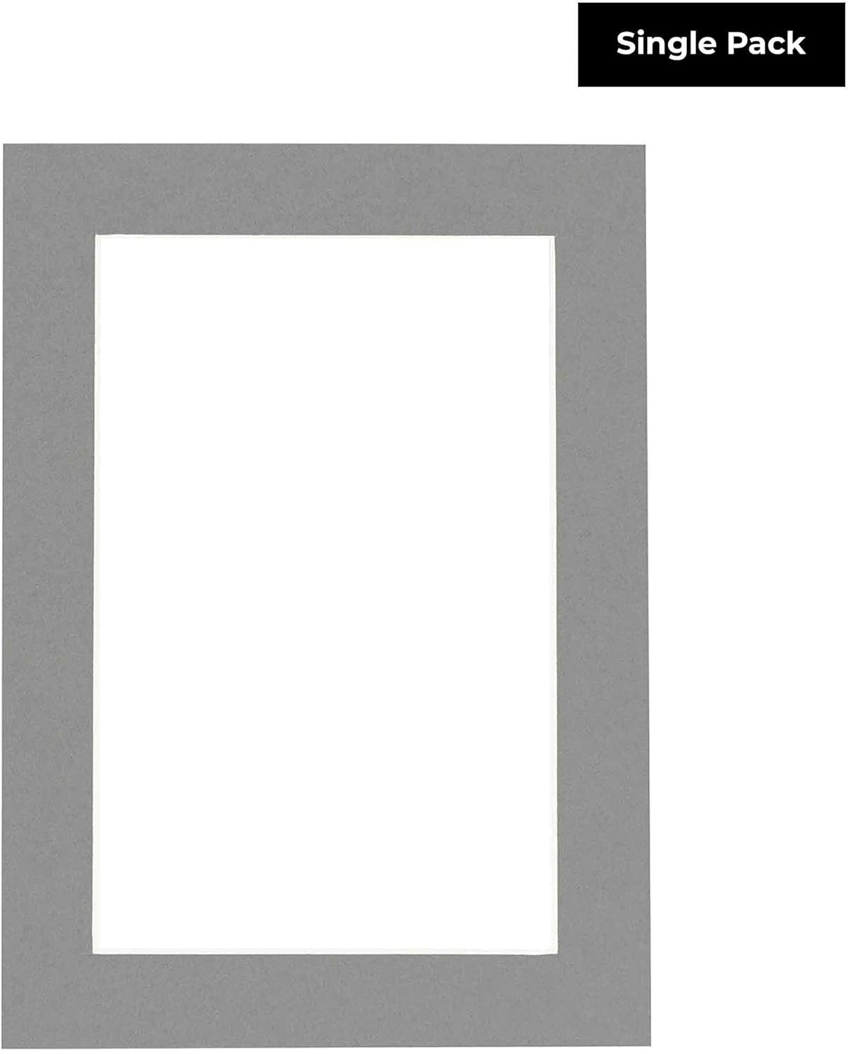8x10 Mat Bevel Cut for 5.5x8.5 Photos - Acid Free Mid Grey Precut Matboard with Backing Board and Crystal Clear, Self Seal Photo Mat Bag - for Pictures, Photos, Framing - 4-ply Thickness