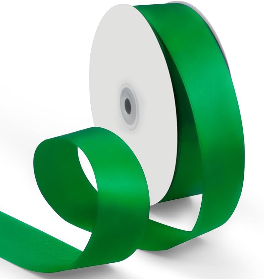 1-1/2 Inch 100 Yards Satin Ribbon Green, Solid Color Fabric Ribbon for Gift Wrapping, Wedding, Polyester Gift Ribbon for Birthday Party Decoration, Craft, Hair, Floral, Sewing