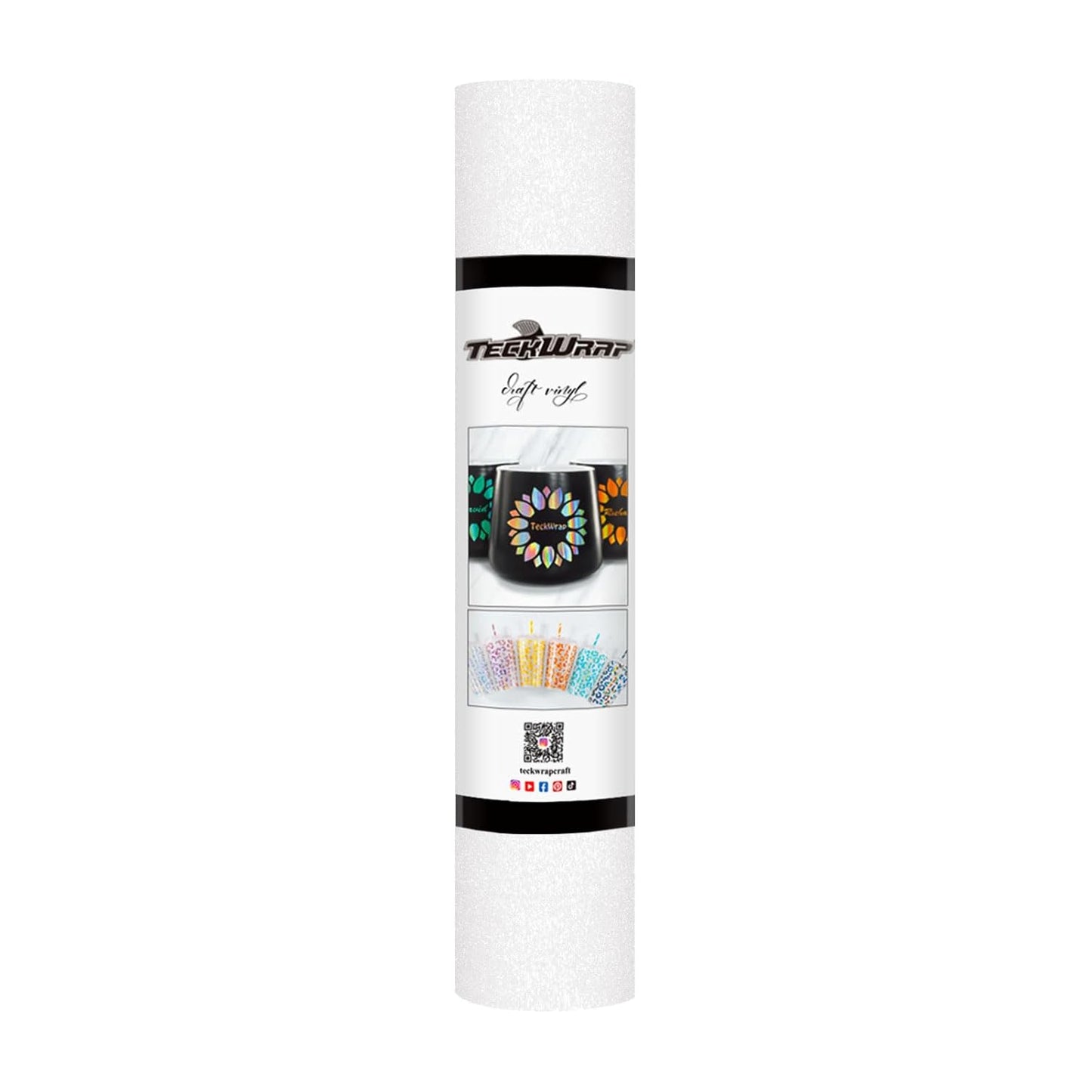 TECKWRAP White Permanent Glitter Vinyl – White Glitter Adhesive Vinyl Roll 1ft x 5ft, Shimmer Vinyl for DIY Crafts, Decals, Stickers