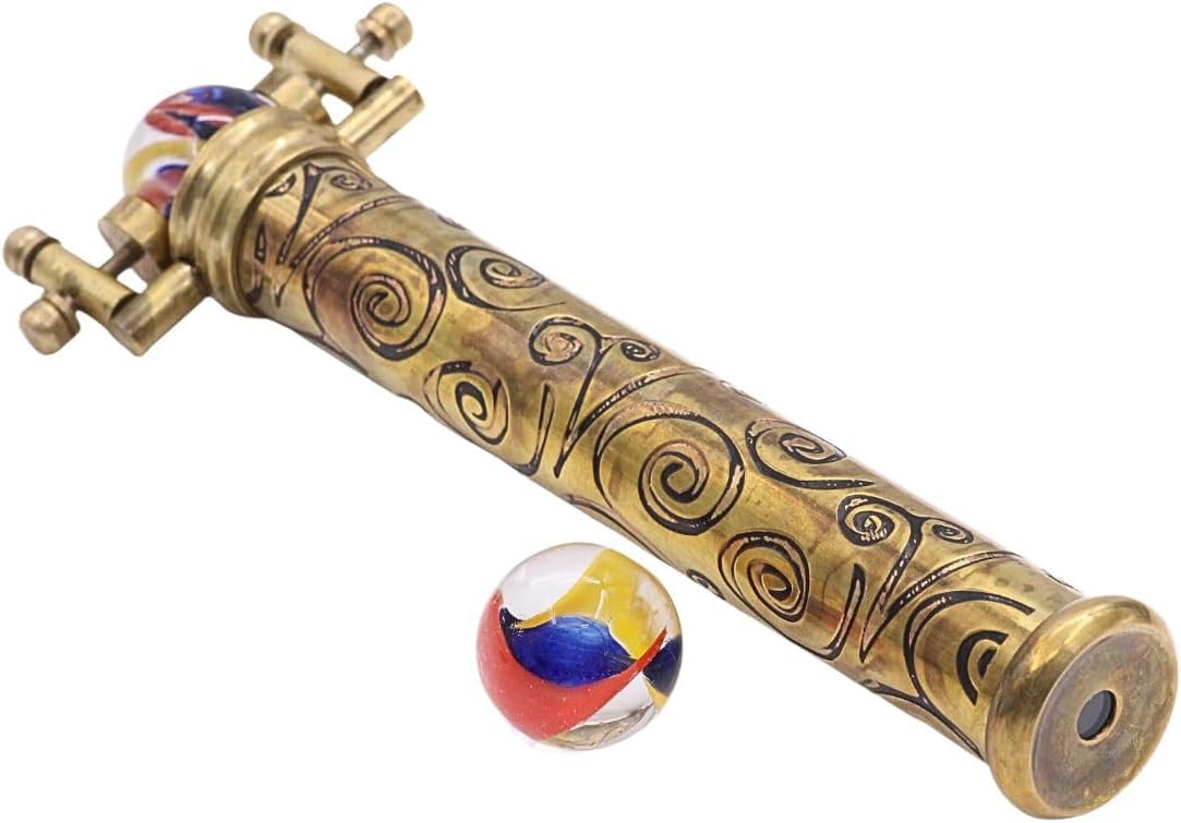 RII Marble Scope Kaleidoscope | Exquisite Etched Brass Design with Interchangeable Marbles | First Surface Mirrors for Clear Patterns | Includes Hardwood Stand | Ideal Antique Nautical Vintage Gift