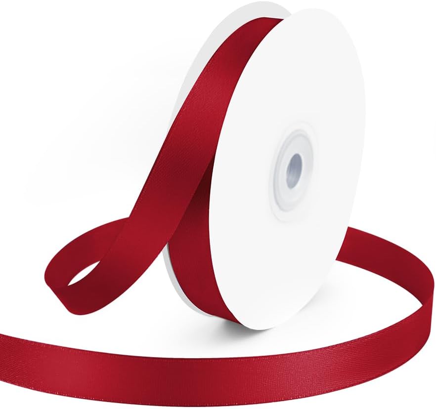 KMER LIFE 5/8" Wide x 50 Yards Wine Red Single Faced Polyester Satin Ribbon, Wine Red Satin Ribbon Perfect for Wedding Decor, Wreath, Crafts, Gift Wrapping & Other Projects (Wine Red)