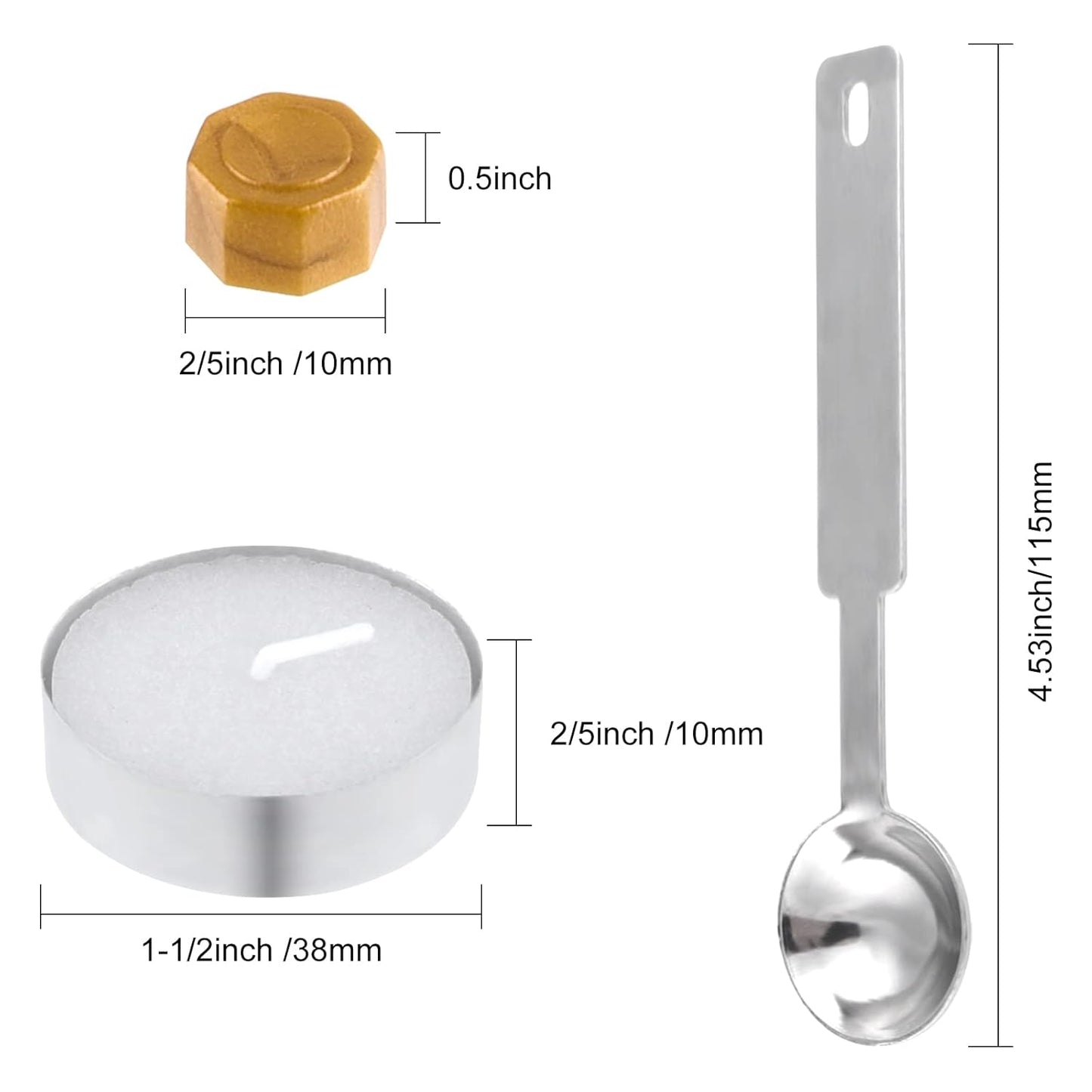 500 Pcs Octagon Sealing Wax Beads Gold Wax Seal Beads with 4 Pcs Tea Candles and 1 Pcs Wax Melting Spoon for Crafts Letter Wine Greeting Cards Sealing