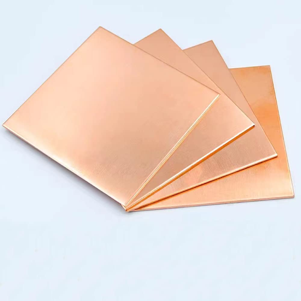 4 Pcs 99.9% Pure Copper Sheet, 4" x 4", 28 Gauge(0.3mm) Thickness, Double Sided Film Attached Copper Sheets Metal Plates for Crafting, Modelers, Jewelry, Repairs, Electrical