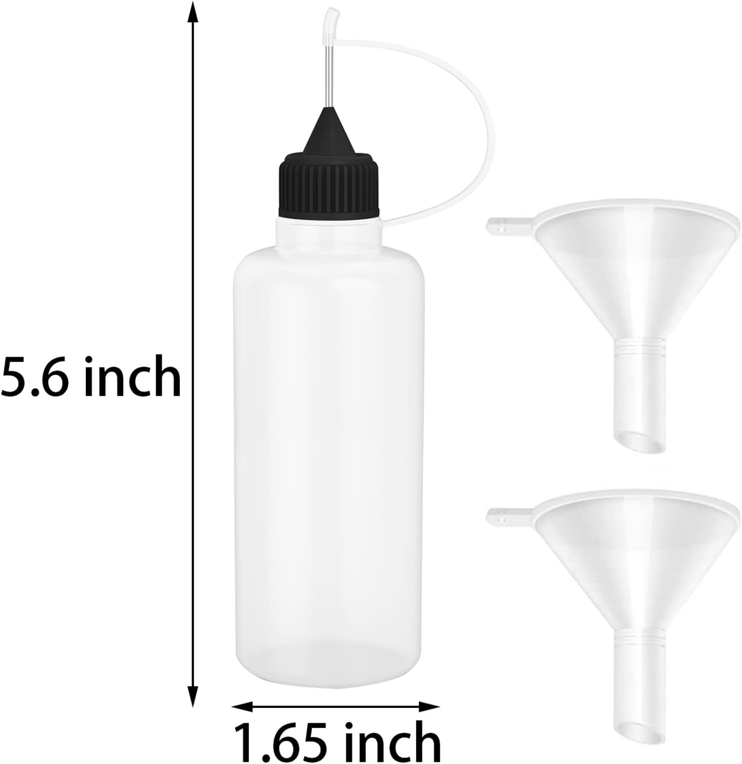 12 Pcs 4 Ounce Needle Tip Glue Bottle 120ml Plastic Dropper Bottles Multicolor Lid with 2 Pcs Mini Funnel for Small Gluing Projects, Paper Quilling DIY Craft, Acrylic Painting
