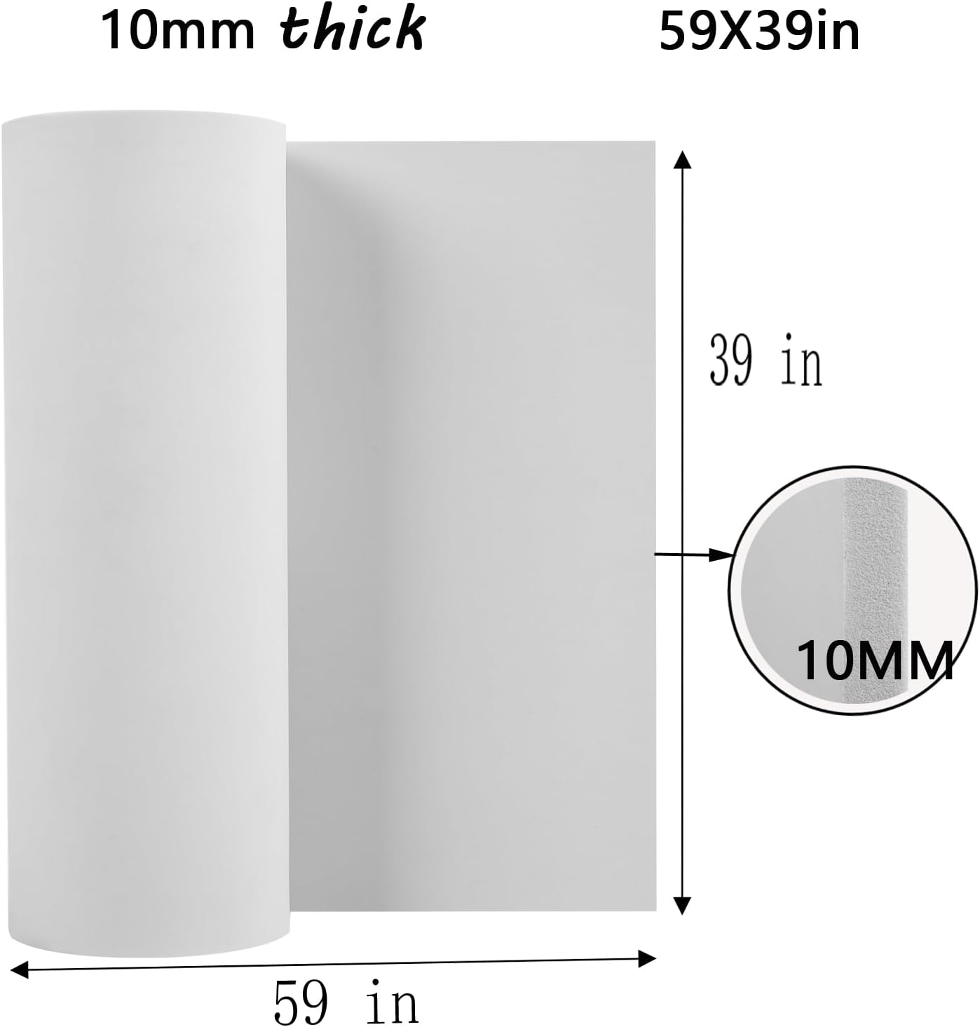 AMZQNART EVA Foam, Cosplay Foam Roll, Size 10mm Thick 39 x 59in (16sqft) Suitable for Large Foam Cosplay Modeling, DIY Projects, Crafts, Ultra High Density 90 kg/m3 White.