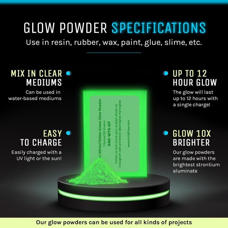 Glow in The Dark Pigment Powder - Neutral and Fluorescent Color for Art Painting, Fine Art, Nail Art Paint, and DIY Crafts - Long Lasting, 10+ Color Options - Neutral Sky Blue - (12 Grams/ .42oz)