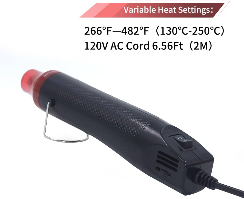 mofa Temp Regulation Heat gun,6.6ft Cable 300W Hot Air Gun for Crafting,Acrylic Paint Dryer Multi-Purpose Electric Heating Nozzle(Black,Red)