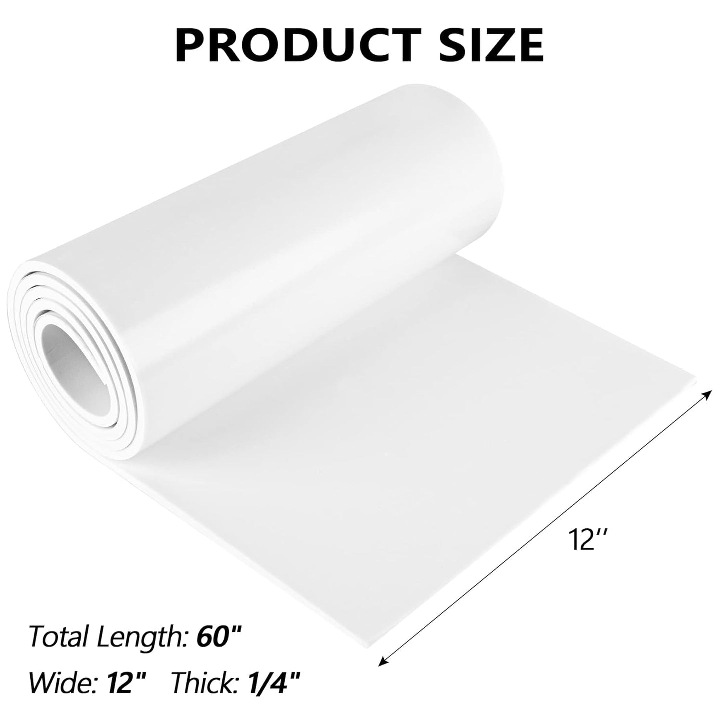 Sponge Neoprene Foam Rubber Sheet with Adhesive, 12 in x 60 in x 1/4 in Multi-Function Soundproof High Density Waterproof Rubber Mat, Perfect Cosplay Easy Cut DIY Neoprene Padding Roll - White