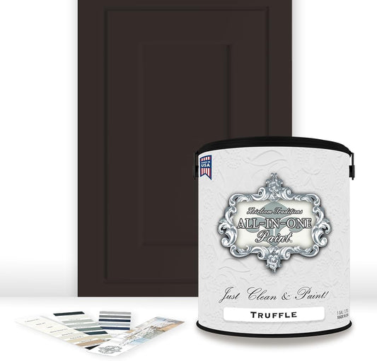 ALL-IN-ONE Paint, Durable cabinet and furniture paint. Built in primer and top coat, no sanding needed. Includes our 30 featured color card - Truffle (warm, dark brown), Gallon