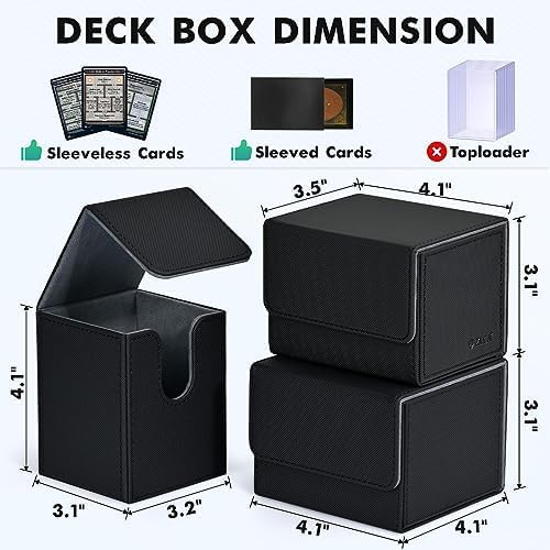 ZLCA Card Deck Box for Trading Cards, MTG YuGiOh Deck Case Holds 100+ Single Sleeved Cards, PU Leather Magnetic Card Storage Box Fits for TCG CCG Magic Game Cards (Black& Gold)
