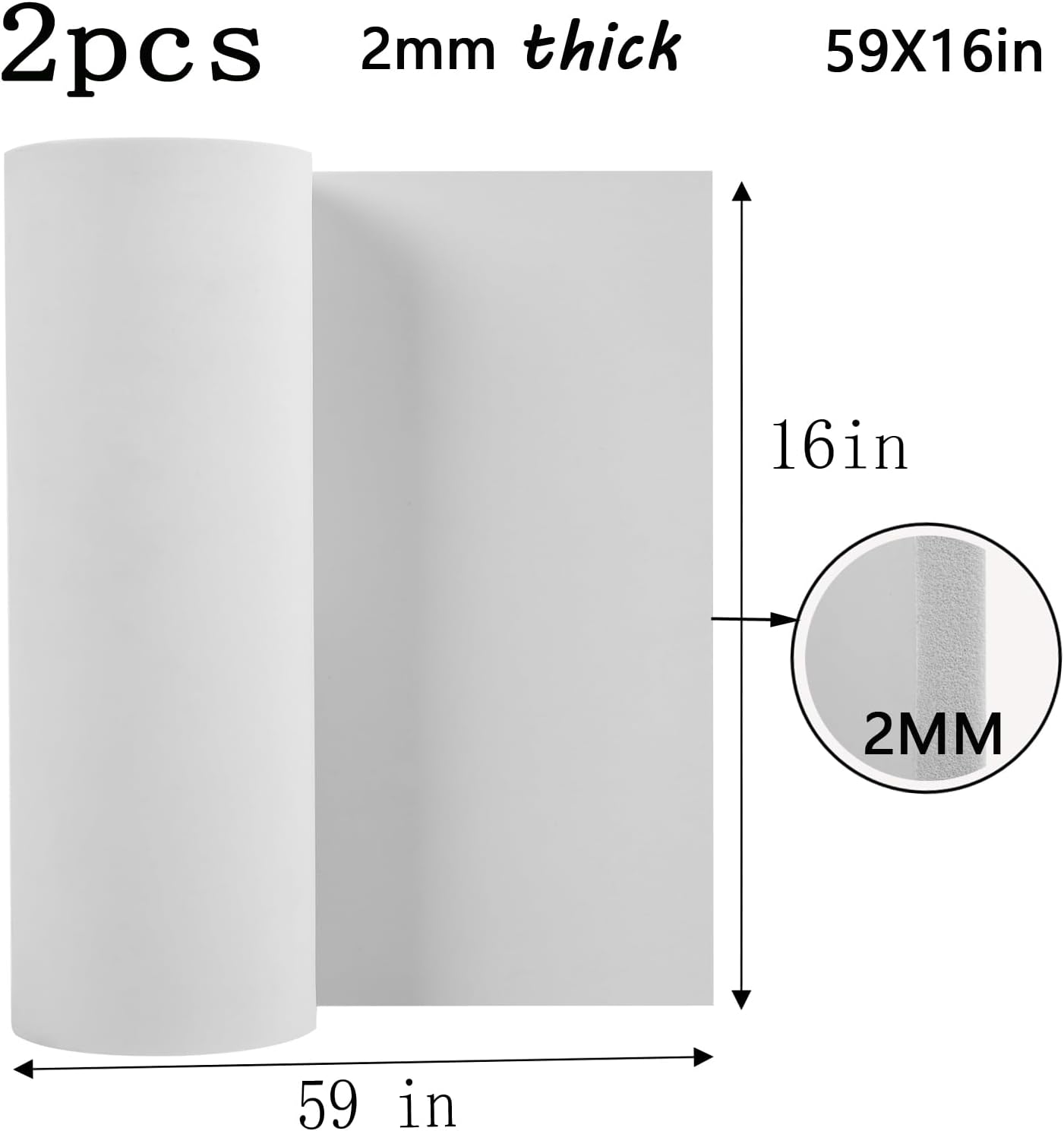 AMZQNART 2Pcs EVA Foam 2mm, Cosplay Foam Roll 16 x 59in White, Suitable for Large Foam Cosplay Modeling, DIY Projects, Crafts, Ultra High Density 90 kg/m3.