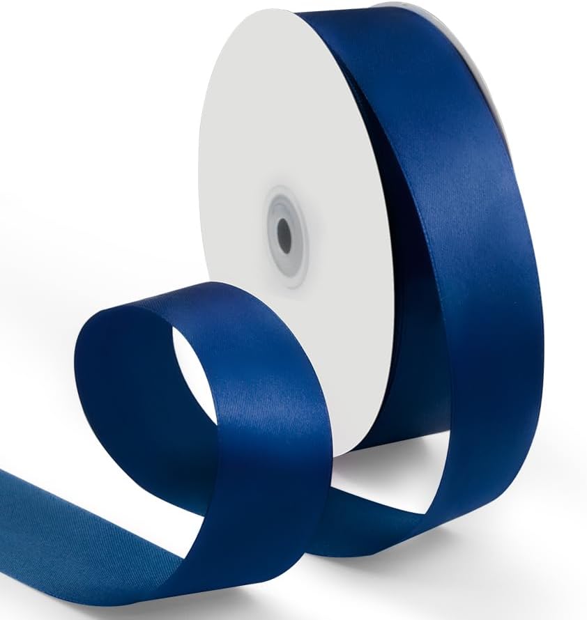 1-1/2 Inch 100 Yards Satin Ribbon Dark Blue, Solid Color Fabric Ribbon for Gift Wrapping, Wedding, Polyester Gift Ribbon for Birthday Party Decoration, Craft, Hair, Floral, Sewing