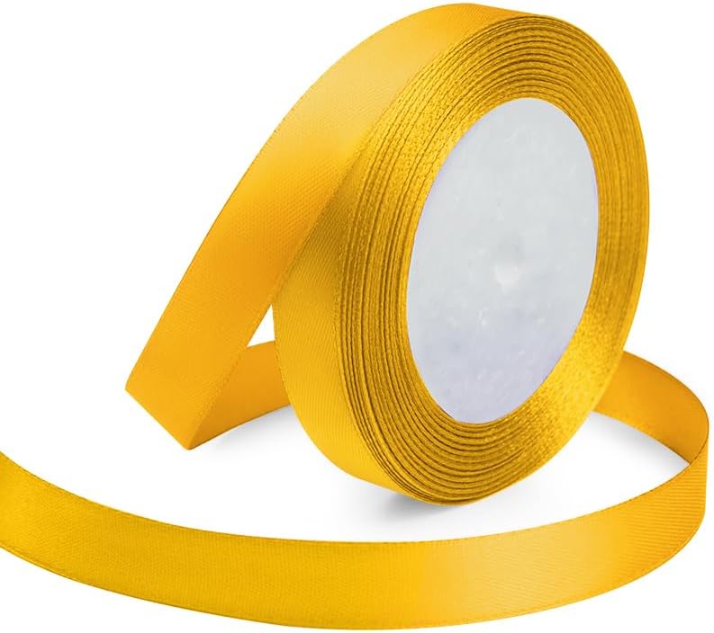 Yellow Ribbon 5/8 Inches x 25 Yards, Yellow Satin Fabric Silk Ribbon for Gift Wrapping, Bows Making, Floral Bouquets, Wreaths, DIY Handicrafts, Sewing Projects, Baby Shower and Wedding Party