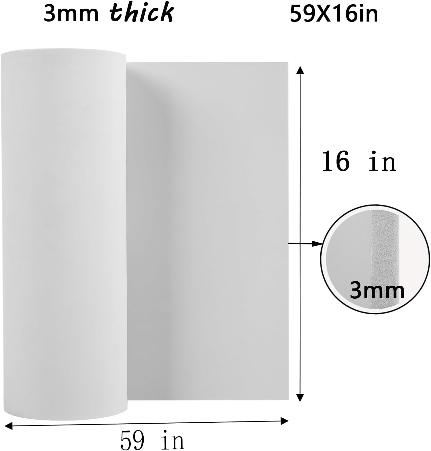 AMZQNART EVA Foam 3mm, Cosplay Foam 16x59 inch White, High Density 90 kg/m³, for Craft Projects Cosplay Costumes, Fake Weapons, Decorations, Christmas, Easter, Thanksgiving, etc.