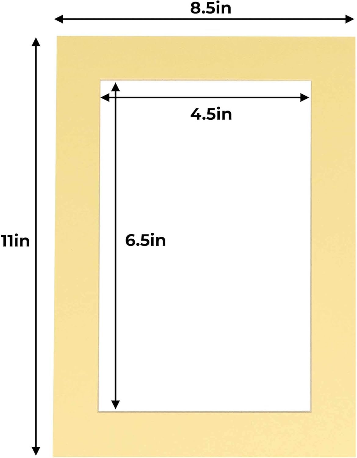 5x7 Mat for 8.5x11 Frame - Precut Mat Board Acid-Free Show Kit with Backing Board, and Clear Bags Soft Yellow 5x7 Photo Matte Made to Fit a 8.5x11 Picture Frame Matboard for Framing, Pack of 100 Mats