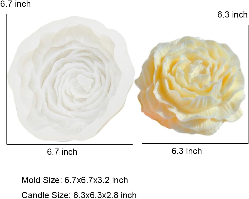 6.7 Inch Peony Silicone Mold, Large Size Flower Candle Mold, Soap Soy Wax DIY Handcraft Accessory, Epoxy Resin Mold for Party Home Wedding Decoration (Large)