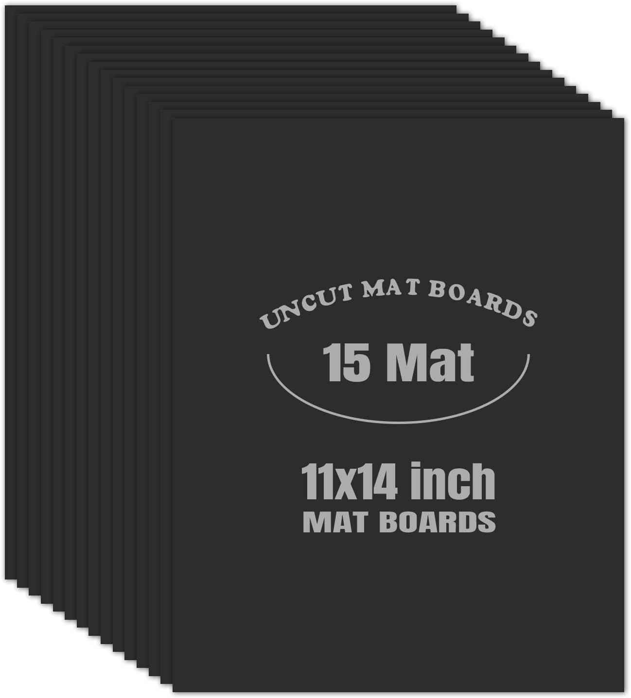 AUEAR, 15 Pack 11x14 Uncut Matte Boards Black Photo Mat Board Great for Picture Framing, Print, Artwork