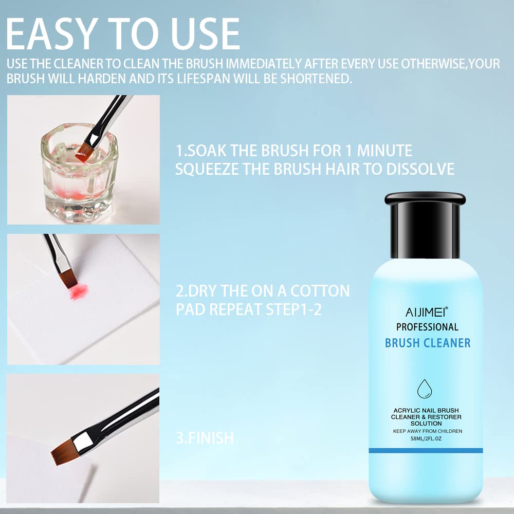 AIJIMEI Acrylic Nail Brush Cleaner Acrylic Brush Cleaner Liquid Acrylic Paint Brush Cleaner Nails Artist Acrylic Brush Cleaner 58ml 2.1 FL.OZ