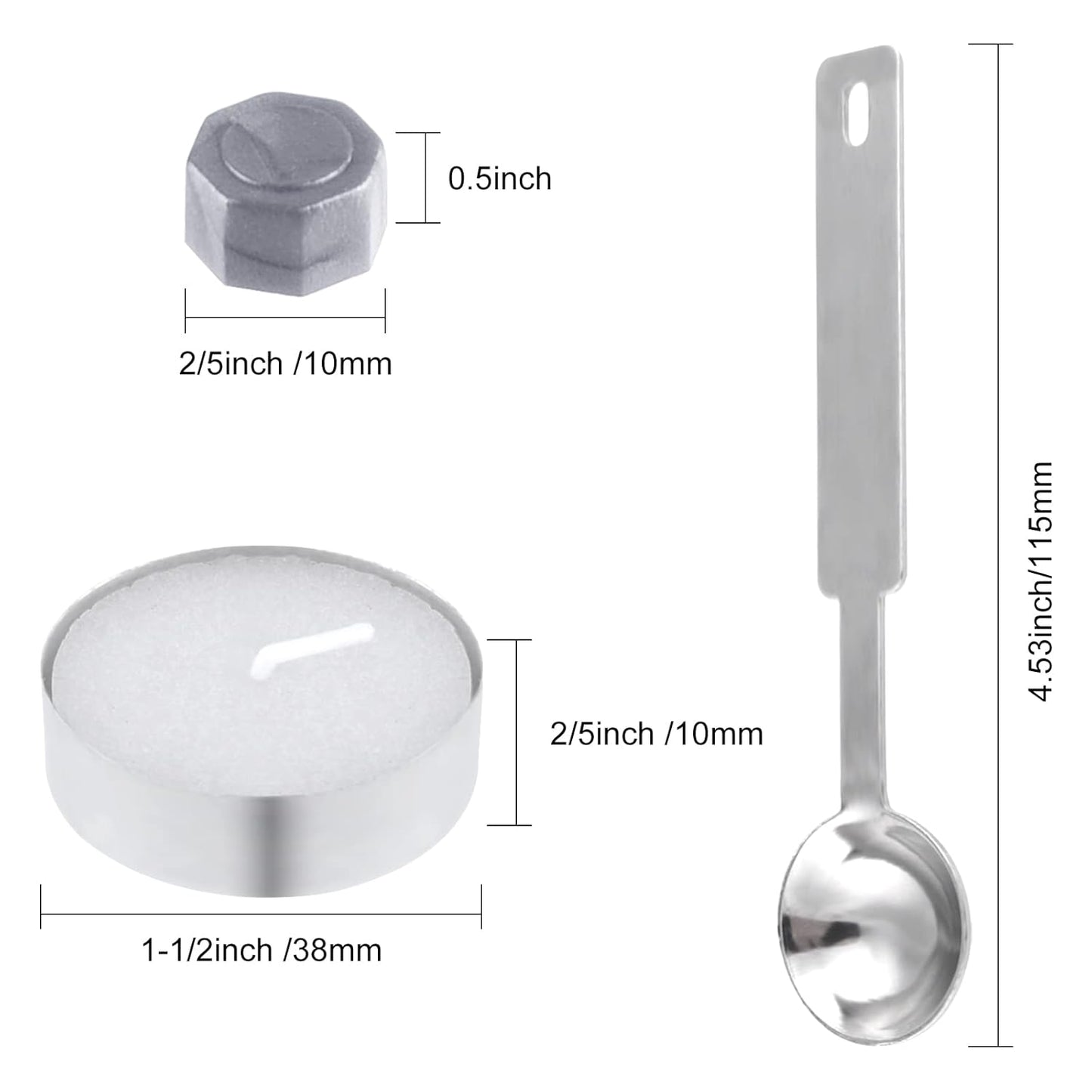 500 Pcs Silver Wax Seal Beads Octagon Sealing Wax Beads with 4 Pcs Tea Candles and 1 Pcs Wax Melting Spoon for Crafts Letter Wine Greeting Cards Sealing