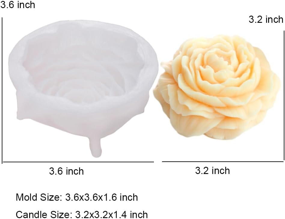 3.5 Inch Peony Silicone Mold, Flower Candle Molds, Soap Soy Wax DIY Handcraft Accessory, Epoxy Resin Mold for Party Home Wedding Decoration